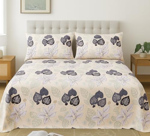 Image of VAS COLLECTIONS 220 TC 100% Cotton Kingston Collection Super King Size Bedsheets with 2 King Size Pillow Covers| Luxury Soft Sheets (3pcs Set) |108x108 inches (Cream, Grey & White)