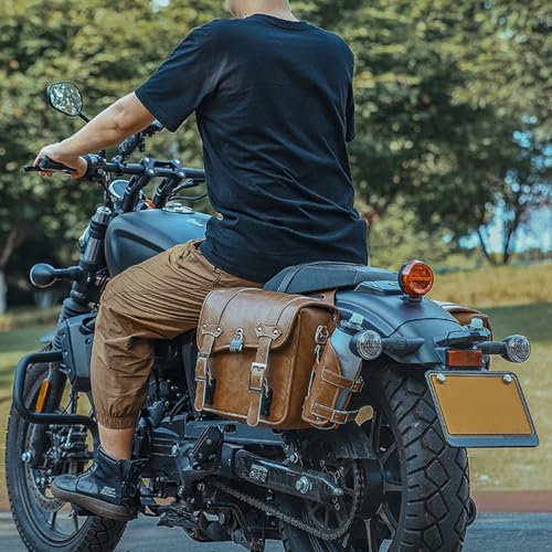 Bolso Herramienta para Moto Estilo Retro Alforja de Cuero Bolsillos Laterales Equipaje de Viaje miniatura 4