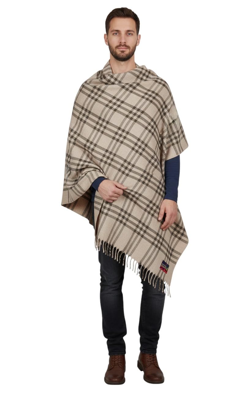 sprha Beige Wool Checkered Men's Shawl KA-SWL-38-picture-24