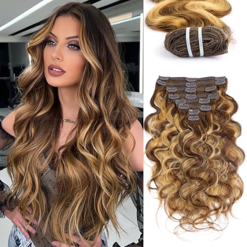 Clip In Hair Extensions Real Human Hair 8Pcs Body Wave