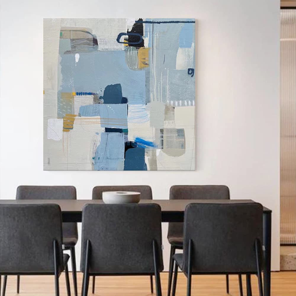 Art mural acrylique texturé épais bleu grand tableau abstrait moderne sur toile