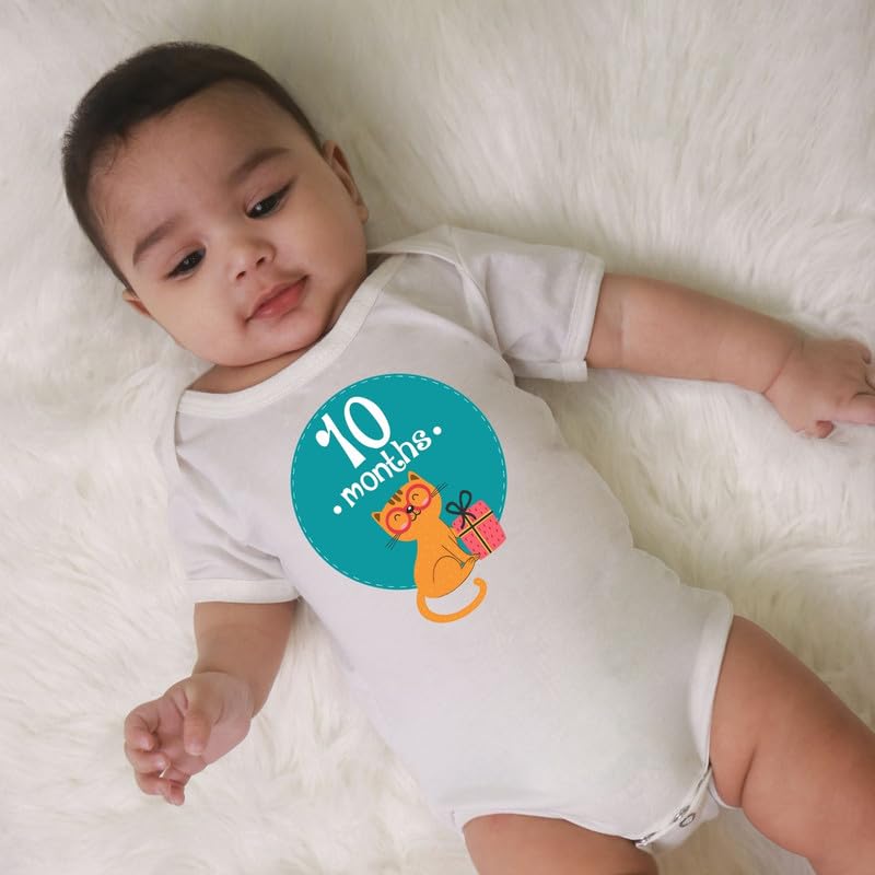 Image of KNITROOT Monthly Birthday Special Unisex Baby Romper Half Sleeve White Color
