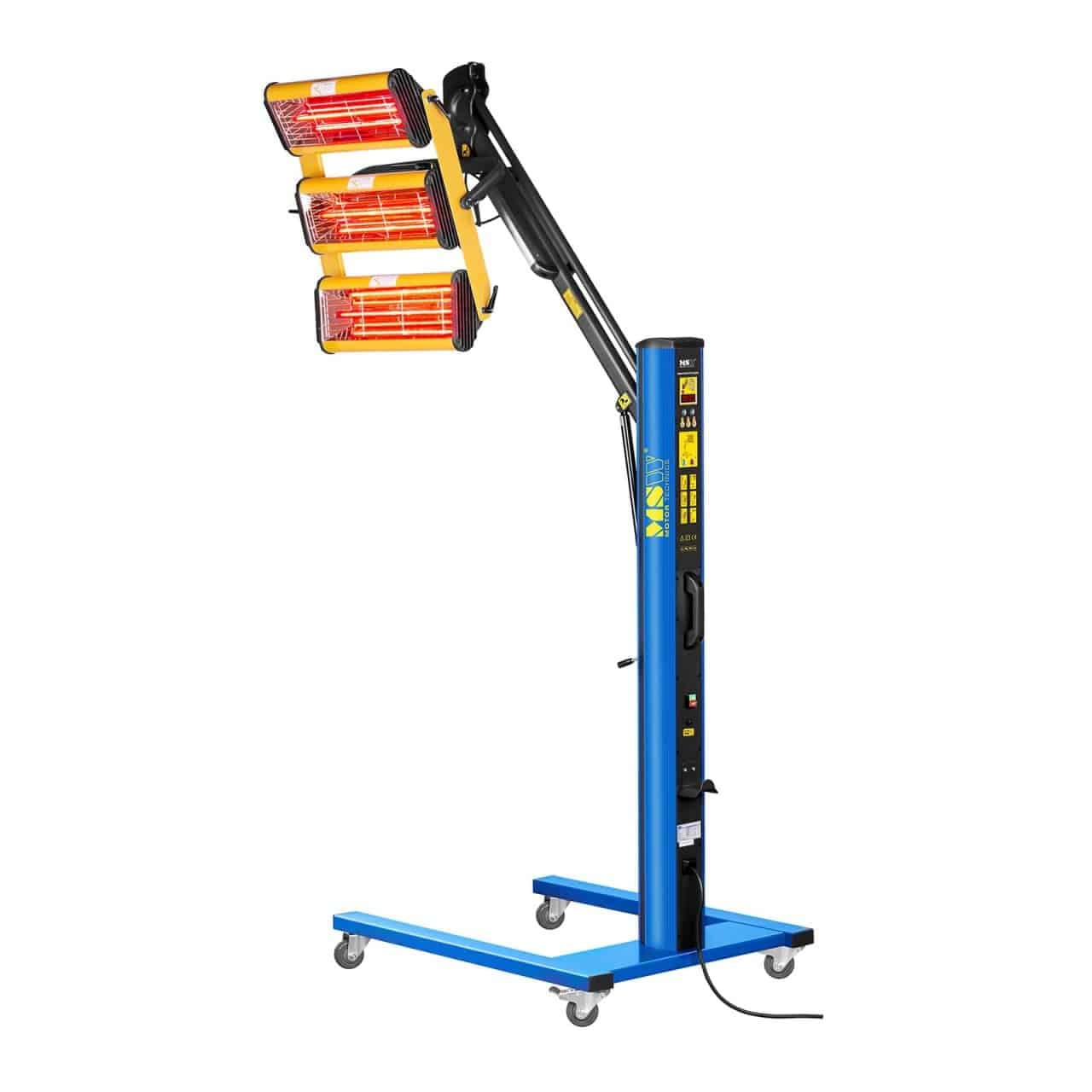 MSW IR-DRYER3000.2 Secador de Pintura Infrarrojo para Carrocería Coche (3300 W, 3 Lámparas, 40–100 °C, Superficie de Secado 1200 x 1000 mm, Altura Máxima 265 cm, Temporizador 1–99 min)