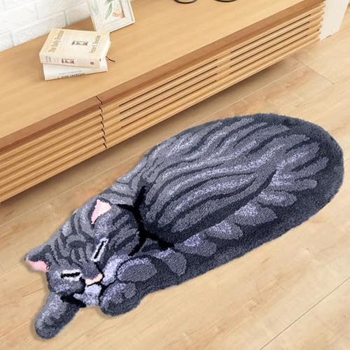 Tapis en forme de chat tigré 84x45cm antidérapant et lavable - 6