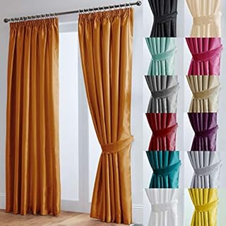 John Aird Luxury Faux Silk Fully Lined Pencil Pleat Curtains With Matching Tie Backs (Orange, 117cm Width x 137cm Drop (46"x 54")