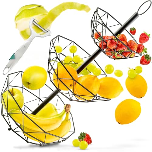 Etagere inkl. Obstschäler I Obst-Etagere mit 3 Etagen I Vielseitige Nutzung als Brotkorb, Obstkorb, Snackbar, am Buffett, Obstschale I Modernes Design in schwarz, extra platzsparend & stabil