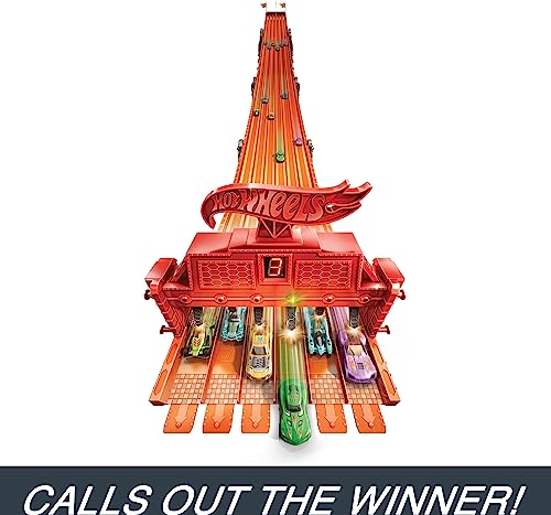 Hot Wheels Toy Car Track Set Super 6-Lane Raceway, 8Ft Track That Rolls Up For Storage, 6 1:64 Scale Cars #TOP2