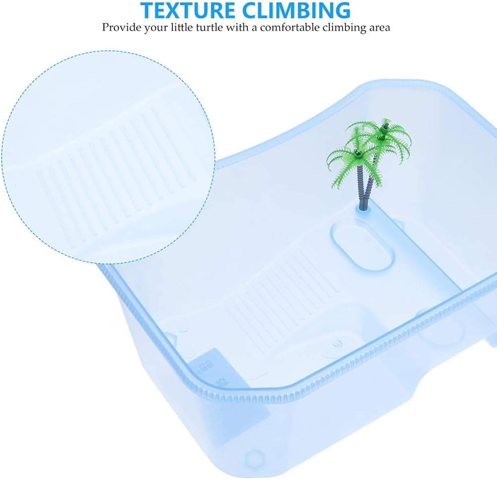 Open Turtle Tank, Tortoise Habitat, Turtle Feeding Box, Turtle Perching Case with Divided Area, Easy to Drain, Reptile Aquarium Tank for Turtle/Horned Frog, Temporary Fish Tank,Black