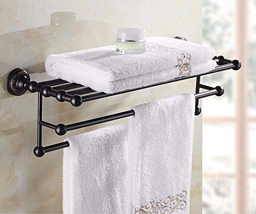 Porte-serviettes mural noir avec étagère de salle de bain 61cm