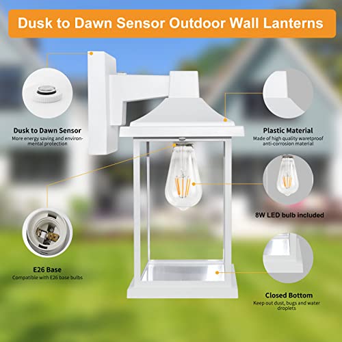Fudesy Dusk To Dawn Sensor Outdoor Wall Light Fixture Extra Large, Exterior Porch Light Fixture Wall Sconce With E26 Led Bulb, Waterproof Plastic Wall Mount Lantern For Front Door, House, White, 3000K #TOP3