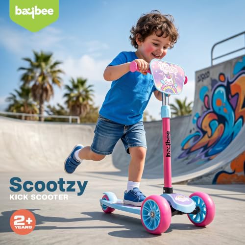 Image of Baybee Trickster Baby Kick Scooter for Kids | Foldable 3 Wheel Kids Scooter with 4 Height Adjustable & Foot Brake | Runner Scooters with Magic Board | Skate Scooter for 2+ Years Boy Girl (Sky Blue)