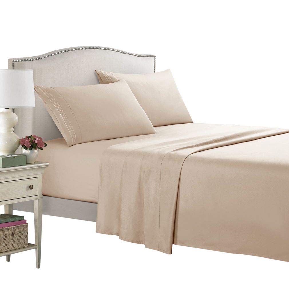 Parure de lit drap plat beige chic et taie d'oreiller de luxe