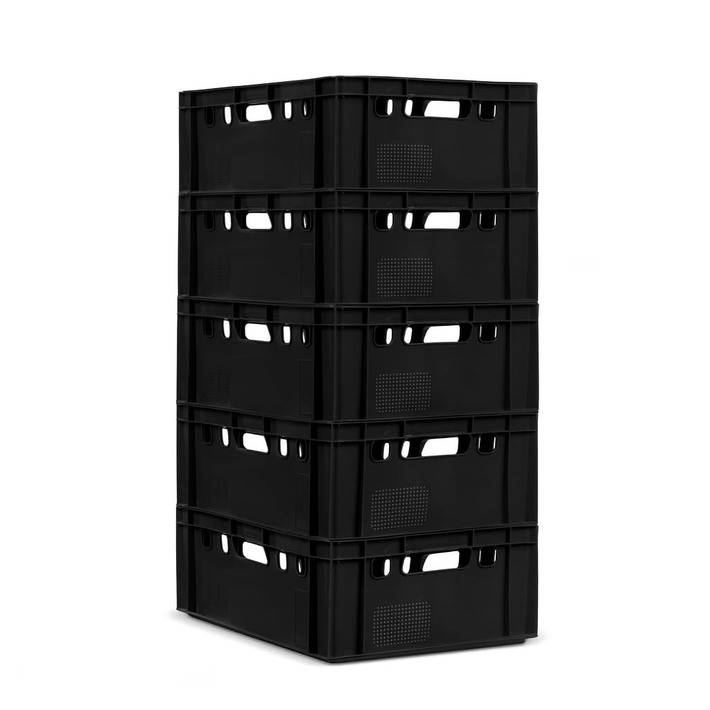 gardivo E2 - Scatole per macellaio, 5 pezzi, 60 x 40 x 20, colore nero, impilabili, resistenti alla vita, in plastica Eurobox