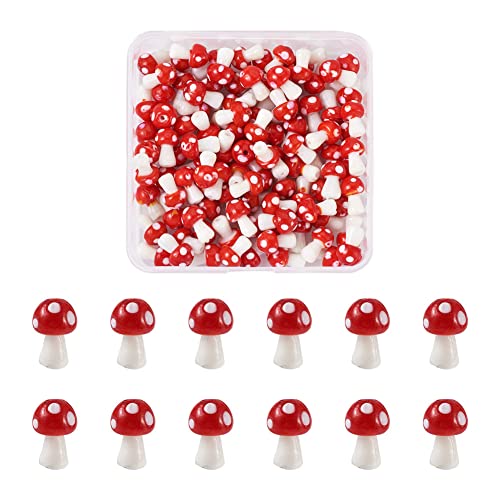 Craftdady 100Pcs Cute Mushroom Lampwork Beads Red White Small Handmade Glass Spacers Beads for Jewelry Bracelets Earring Making Hole: 2mm