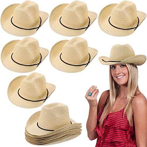 Leumoi 30 Pcs Cowboy Hats Western Straw Hats Country Style Farmer Hat Cowgirl Cowboy Party Hats With Bands For Western Theme Party #TOP25
