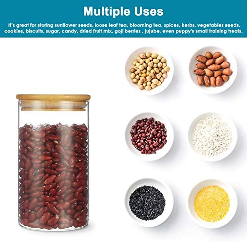 Glass Storage Jars with Bamboo Lids, 750ml/26oz Clear High Borosilicate Glass Airtight Kitchen Food Cereal Containers for Home Preserving Seal for Tea, Coffee bean, Herbs and Spice, Set of 3