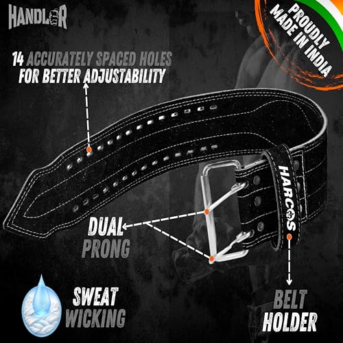 Image of Handler 100 percent all Leather Powerlifting Gym Belt- 5.5 mm | Weight Lifting Belt for Heavy Workout for Men & Women | Professional Heavy Weight Lifting (Army Green, Large)