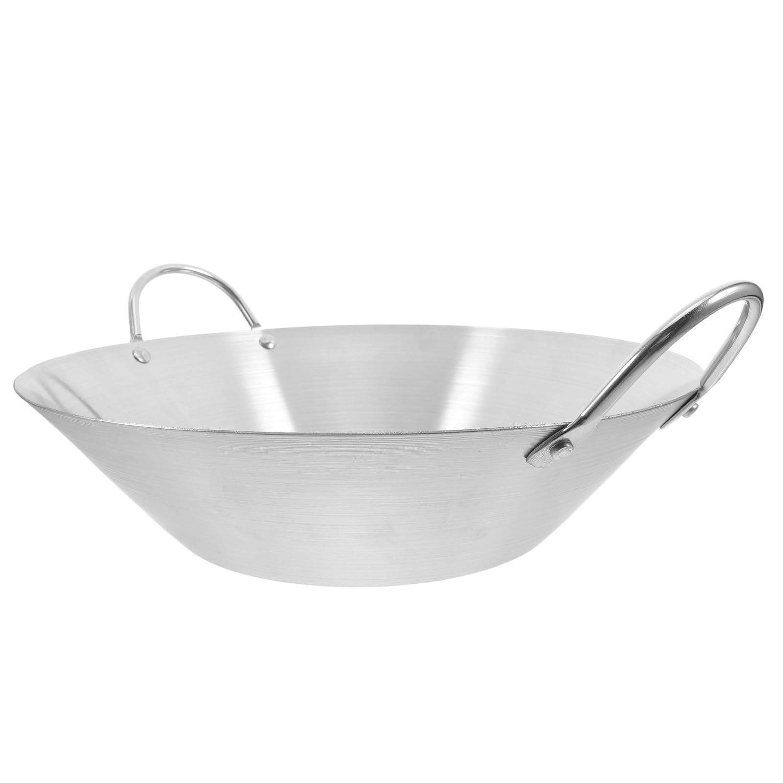 PRETYZOOM Wok Grand Format Double Poignée, à Fond Plat, en Acier Inoxydable