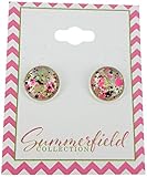 Silver-Tone Neon Pink Gold and Black Glitter Glass Stud Earrings 1/2