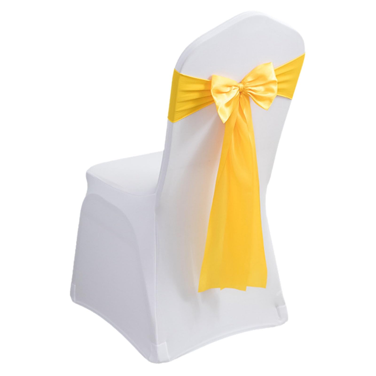 Stretch Chair Sashes, Chair Bows No Need Tied, Polyester Chair Bands, Sashes for Chair Covers for Hotel Wedding Reception Birthday Party Ceremony Decor(Yellow,20PCS)