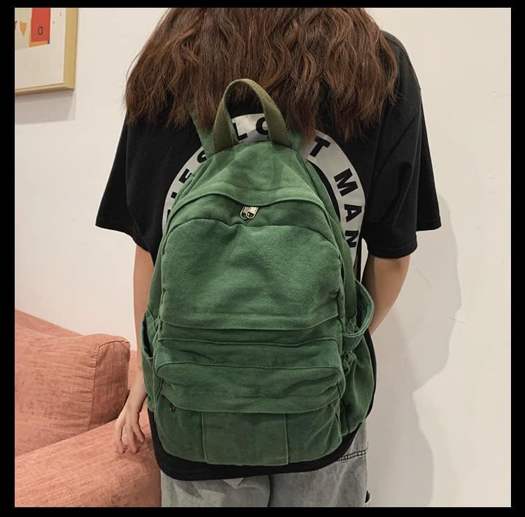 Miniatura 9 de Mochila de lona espaciosa moda vintage al aire libre viaje portátil mochila, Verde, Classic