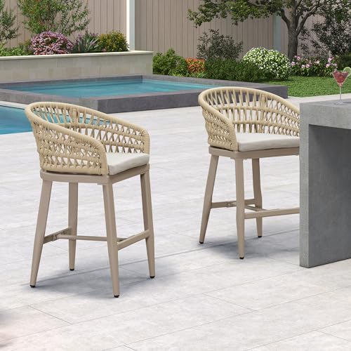 Image of PURPLE LEAF 24 inch Bar Stools Set of 4 with Backrest & Footrest, Champagne