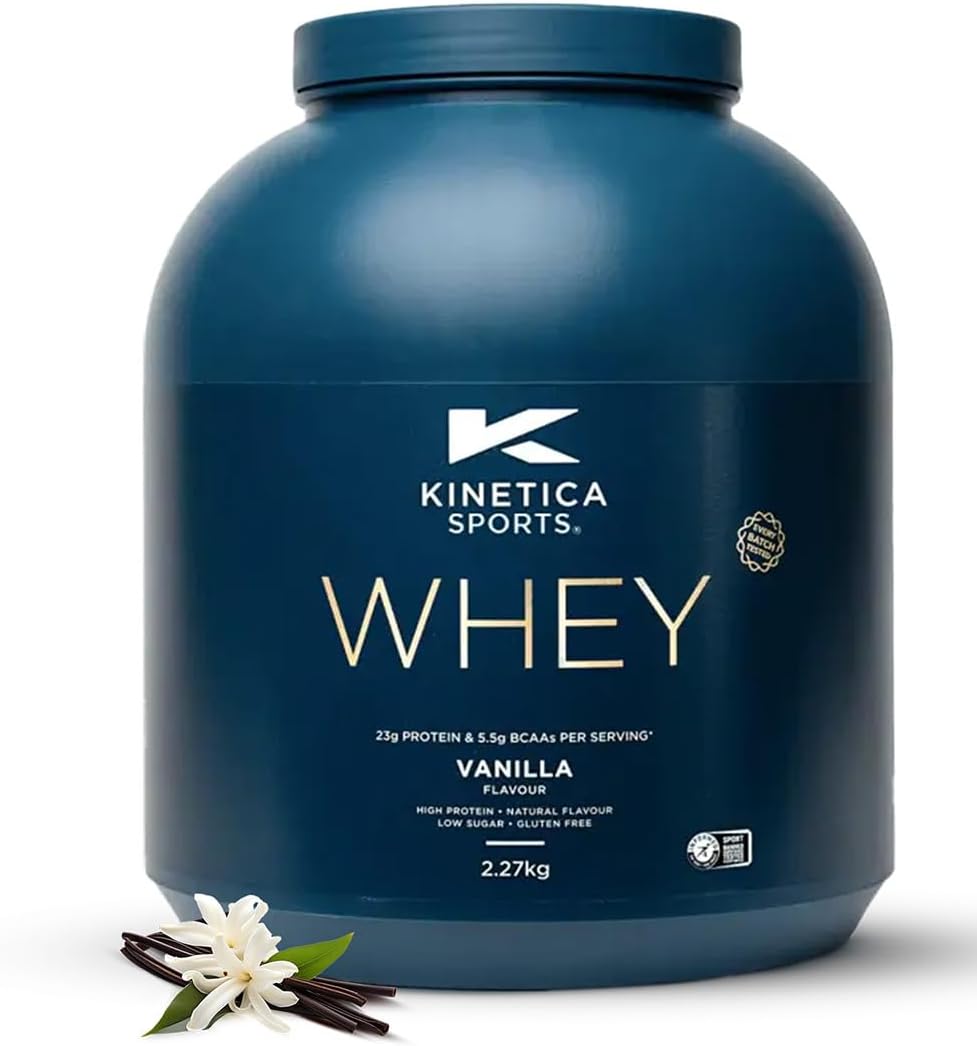 Sports Whey Protein Powder - Vanilla, 2.27 Kg, 76 Servings | 23g Protein, 5.5g BCAA Amino Acid & 4.32g Glutamine | Recovery Shake for Optimum Nutrition | WADA & Informed Sport Approved