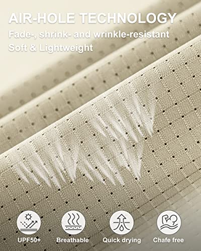 33,000ft Men's Long Sleeve Sun Protection Shirt UPF 50+ UV Quick Dry Cooling Fishing Shirts for Travel Safari Camping Hiking Khaki