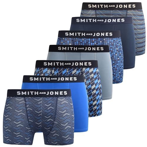 Image of SMITH & JONES Mens 7 Pack Boxer Shorts Underwear Boxer Trunks Printed Briefs Stretch, Gift Set for boyfriend, husband or Family, Style 3, XL