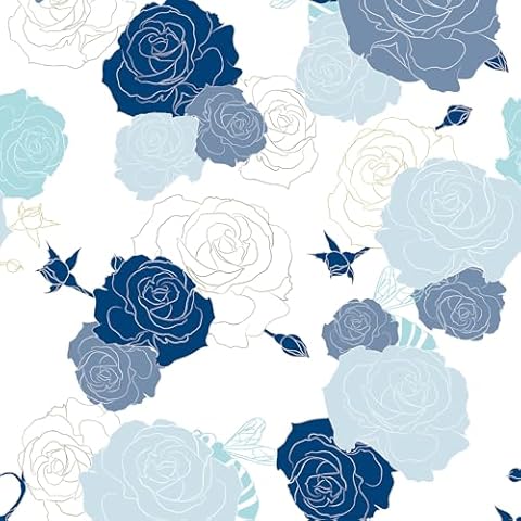 Floral Peel and Stick Wallpaper Modern Floral Line Art Wallpaper Blue and Gold Peony Contact Paper Removable Self Adhesive Wall Paper for Walls Furniture Covering Vinyl Rolls17.3in x 236in Cover