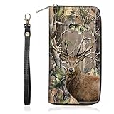 BWOOLL Jungle Camo Deer Print Wallet for Women Large Capacity Wallet Credit Card Holder PU Leather Zipper Clutch Purse Phone Wallet