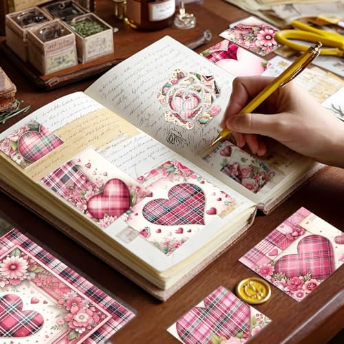 Image of ZIBUYU 36 Sheet Vintage Plaid Paper Sheets, 12 Retro Floral Assorted Designs, Roses, Hearts & Lace Patterns, 6'' Decorative Craft Paper Sheets for Scrapbooking, Journaling, Card Making