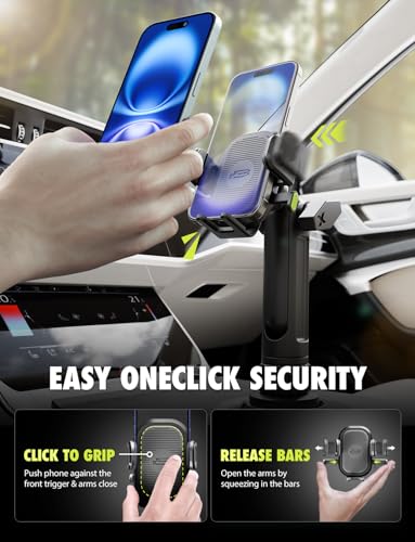 Image of Bracketron OneClick Cup Phone Holder for Car, 360 Rotation Expandable Base