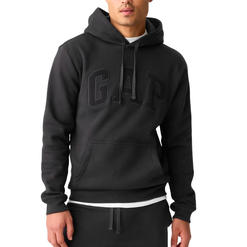 Factory Men's Fleece Arch Logo Pullover Hoodie Black (Black Logo)