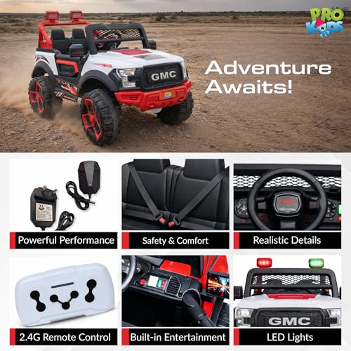 Image of PRO KIDSRanger 12V Battery Operated Jeep for Kids with Remote Control, Bluetooth, USB & AUX | Ride-On Electric Car with LED Lights, Music & Seat Belt | Boys & Girls (1-8 Years)
