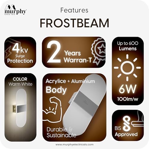 Image of Murphy Frost Beam Wall Light | Pack of 2 (2-Year Warranty) | Warm White Glow | Acrylic + Aluminium Oval Wall Highlighter |Premium Aluminium Finish