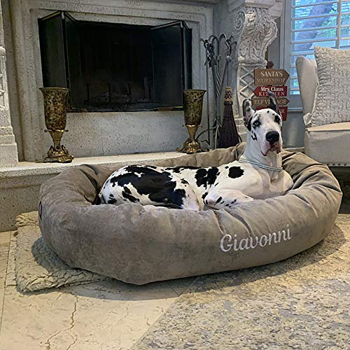 Image of Majestic Pet Personalized Bagel Dog Bed - Machine Washable - Soft Comfortable Sleeping Mat - Durable Supportive Cushion Custom Embroidered - Available Replacement Covers - Extra Large Silver Grey