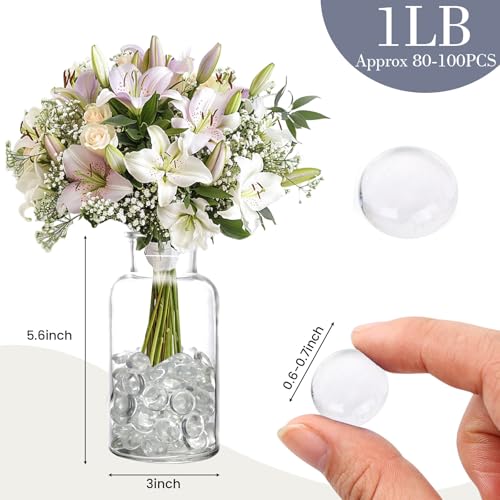 image for FUTUREPLUSX 1LB Clear Flat Glass Marbles, Vase Filler Glass Pebbles Fl