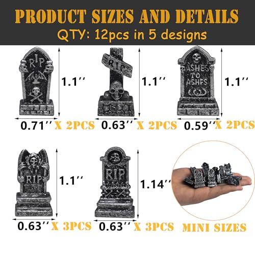 Image of FESTGLOX Mini Tombstones for Crafts, Miniature Gravestones for Halloween