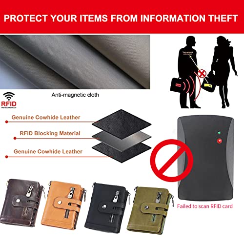 Image of boshiho Mens Wallet with Chain Genuine Leather Slim Bifold