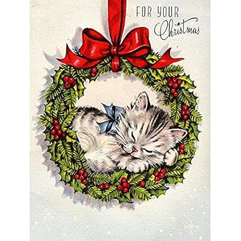 MERRYSTAR 5D Diamond Painting Kit for Adults and Beginners, Christmas Wreath Cat Full Drill Crystal Rhinestone Embroidery Cross Stitch Pictures Home Wall Decor, 12x16 in, Clear Cover