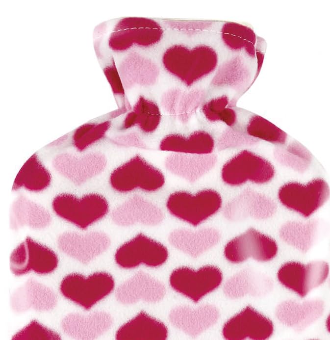 Best House Hot Water Bottle with Soft Polyester Fleece Cover 2 litres - Pack of 1, Natural Rubber Bottle, Luxury Cosy Hot Water Bag for Hand Feet Warmer, Neck, Shoulder Pain Relief (Pink with Heart)