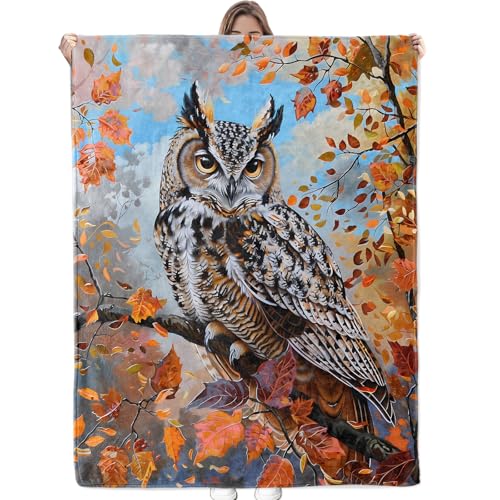 Bidesk Cute Owl in Forest Flannel Blanket - Soft, Cozy, Lightweight, Fuzzy, and Warm Throw - Perfect