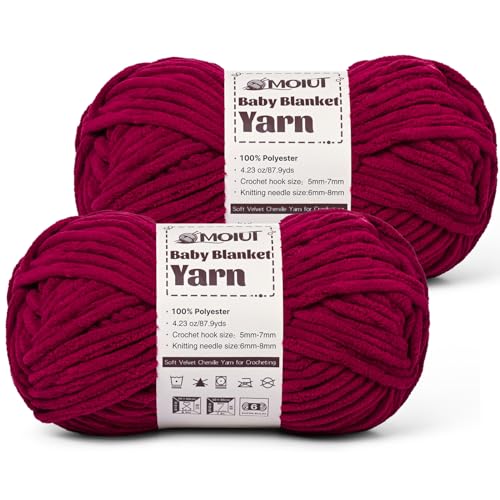 Image of Fluffy Chunky Yarn for Crocheting, Chenille Crochet Yarn 6 Super Bulky, 2 Pack of 87.9 yds /4.23 oz Baby Blanket Yarn, Soft Velvet Yarns for Knitting Amigurumi&DIY Crafts /Hats /Socks(2 Burgundy)