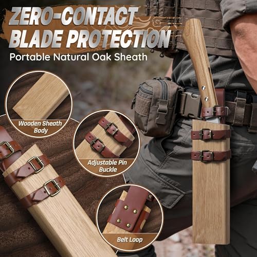 Image of Dream Reach Japanese Nata Knife - 3 in 1 Fixed Blade Outdoor Knife | 3 in 1 (Machete, Hatchet, Nata Knife), with Wooden Sheath, for Chopping Wood Kindling, for Garden Yard Camping Hiking, Gift