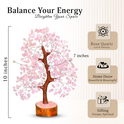 YATSKIA Rose Quartz Crystal Tree – Bonsai Tree of Life – Pink Room Decor – Desk Decorations for Women Office – Gemstones and Crystals – Stones and Crystals