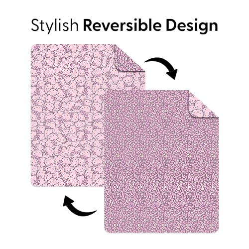 Image of Northwest Sanrio Hello Kitty Reversible Quilted Throw, Kawaii Pink Pattern, Cozy & Warm, for Anime Fans, Game Room, Chair or Couch, 60 x 80 Inches