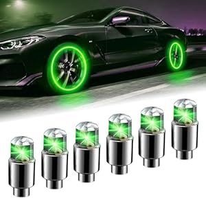Flygun 6 PCS Car LED Tire Lights, Waterproof PVC Metal Vehicle Tire Flash Light Bulb Replacements, Universal Automotive Decoration Accessories for Car Truck SUV Motorcycle Bike (Green)