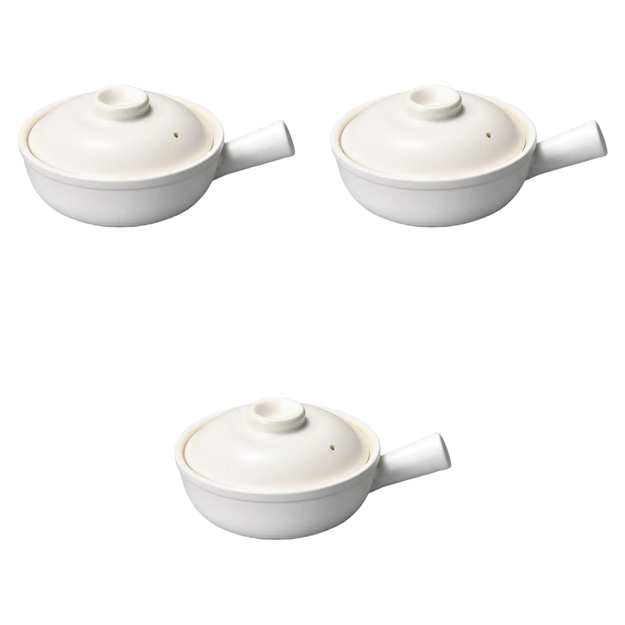 Set of 3, White Glazed Single Handpot Small [8.9 x 6.5 x 2.5 inches (22.6 x 16.5 x 6.3 cm)] | Gratin Dish, Ceramic, Setomonohonpo