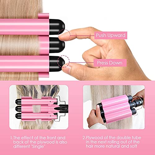 Plancha para rizar cabello de 3 barriles, plancha onduladora de 1 pulgada (25 mm), plancha para rizos con temperatura ajustable, calentamiento rápido, color rosa miniatura 2